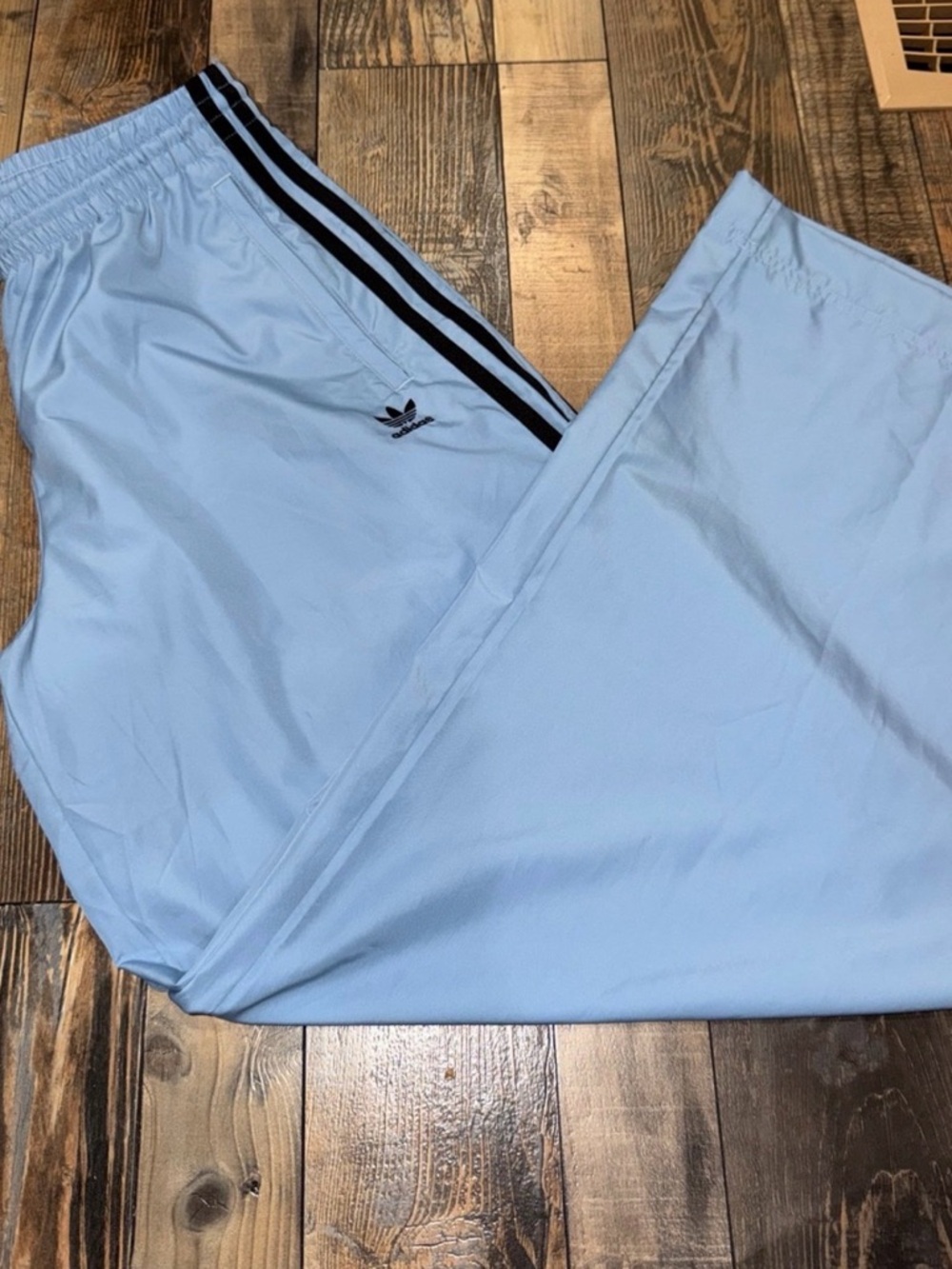 adidas Light Blue Drawstring Track Pants with Black Logo Trim